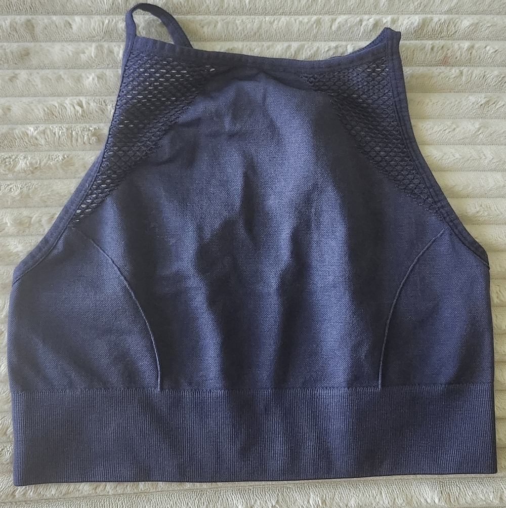 Aerie Navy High-Neck Sports Bra with Mesh Panel